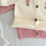Baby Girls Flower Embroidered Knit Cotton Cardigan