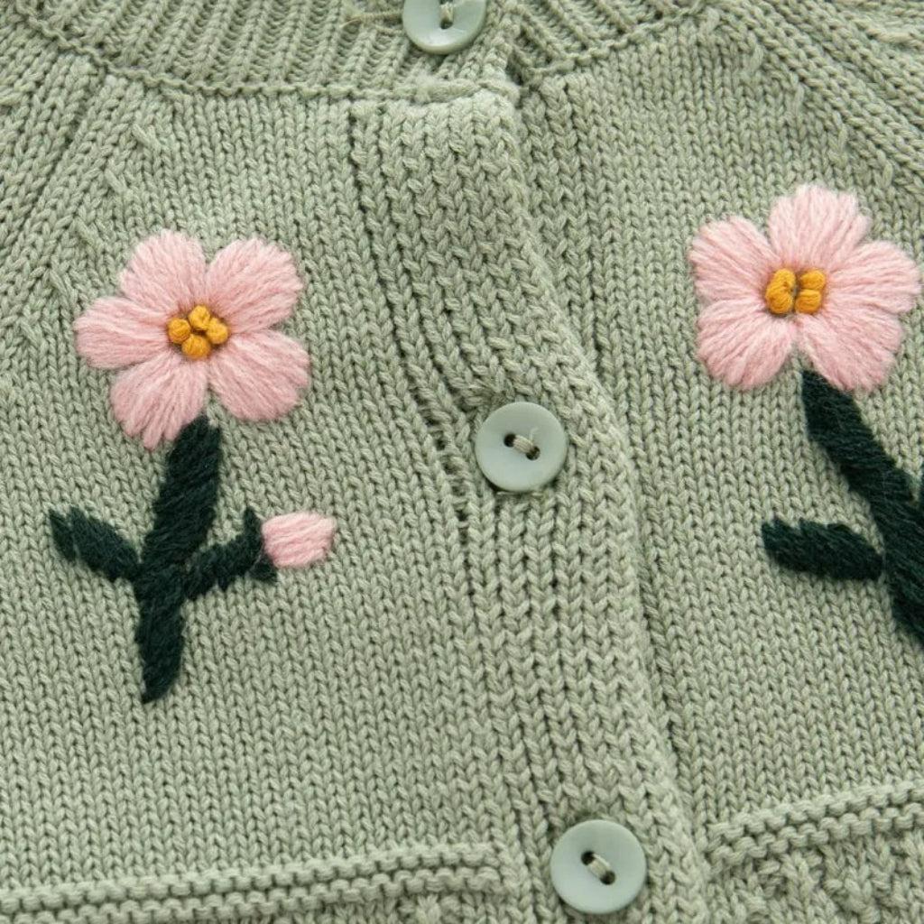 Baby Girls Flower Embroidered Knit Cotton Cardigan