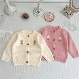 Baby Girls Flower Embroidered Knit Cotton Cardigan