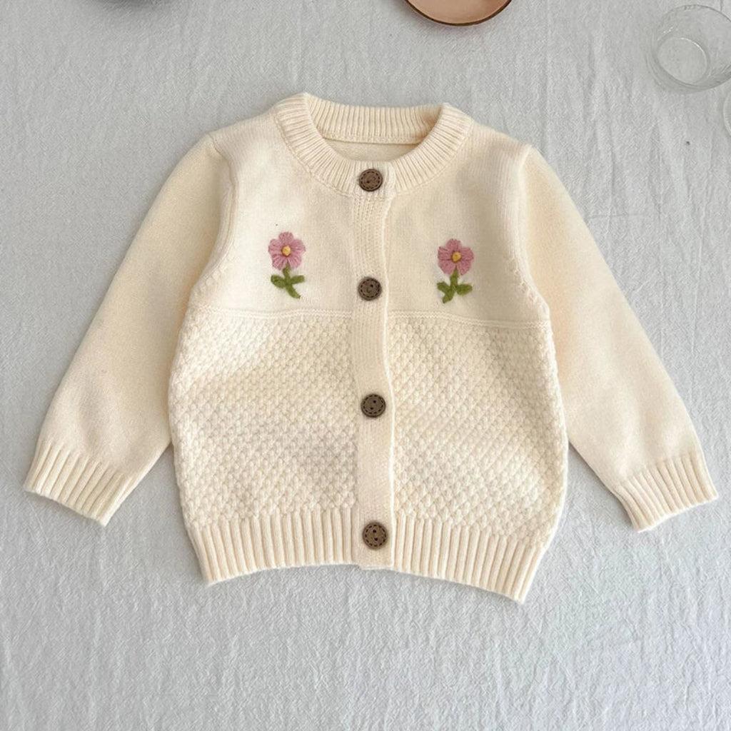Baby Girls Flower Embroidered Knit Cotton Cardigan