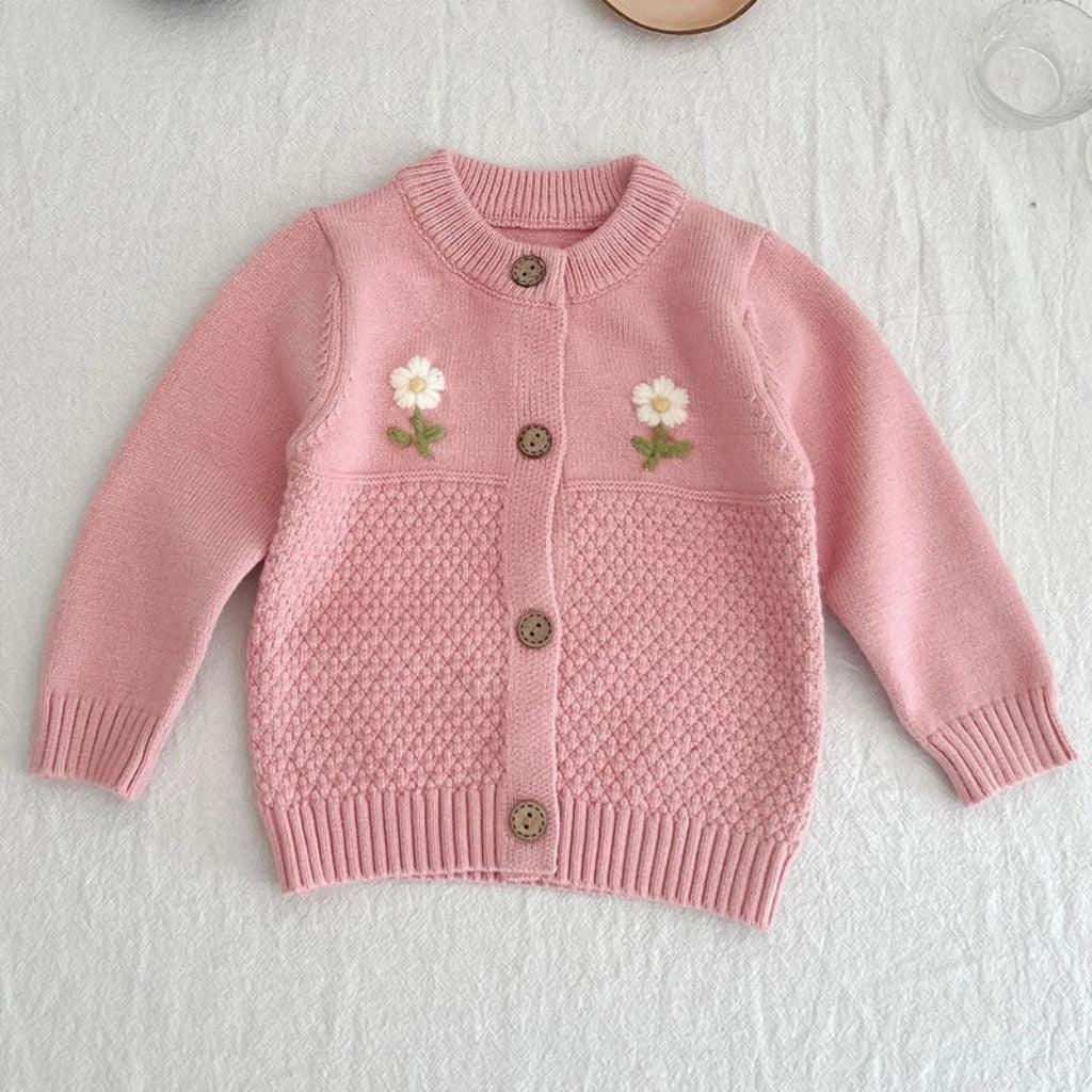 Baby Girls Flower Embroidered Knit Cotton Cardigan