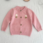 Baby Girls Flower Embroidered Knit Cotton Cardigan