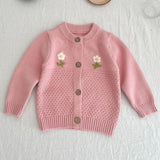 Baby Girls Flower Embroidered Knit Cotton Cardigan