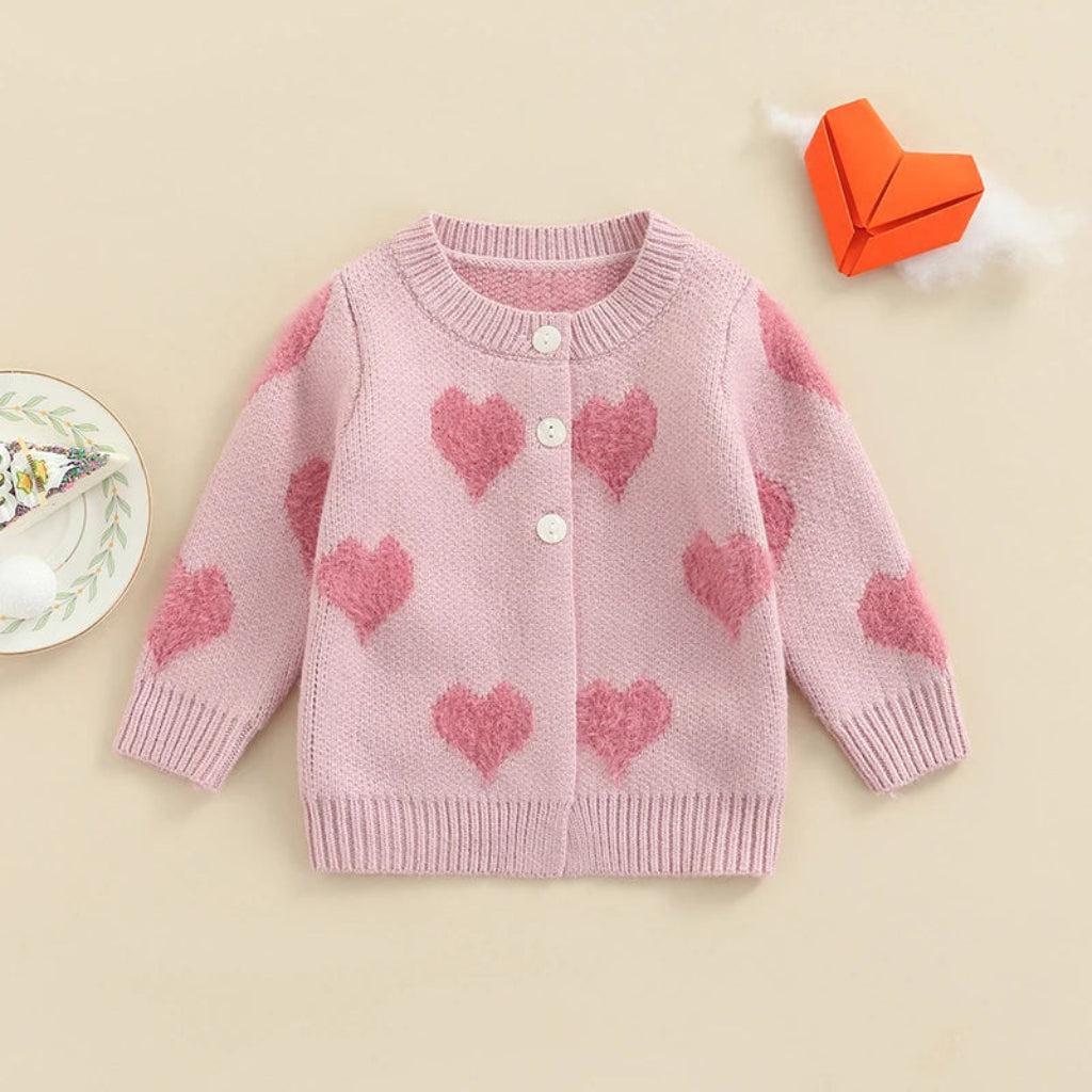 Baby Girls’ Pink Heart Knit Cardigan