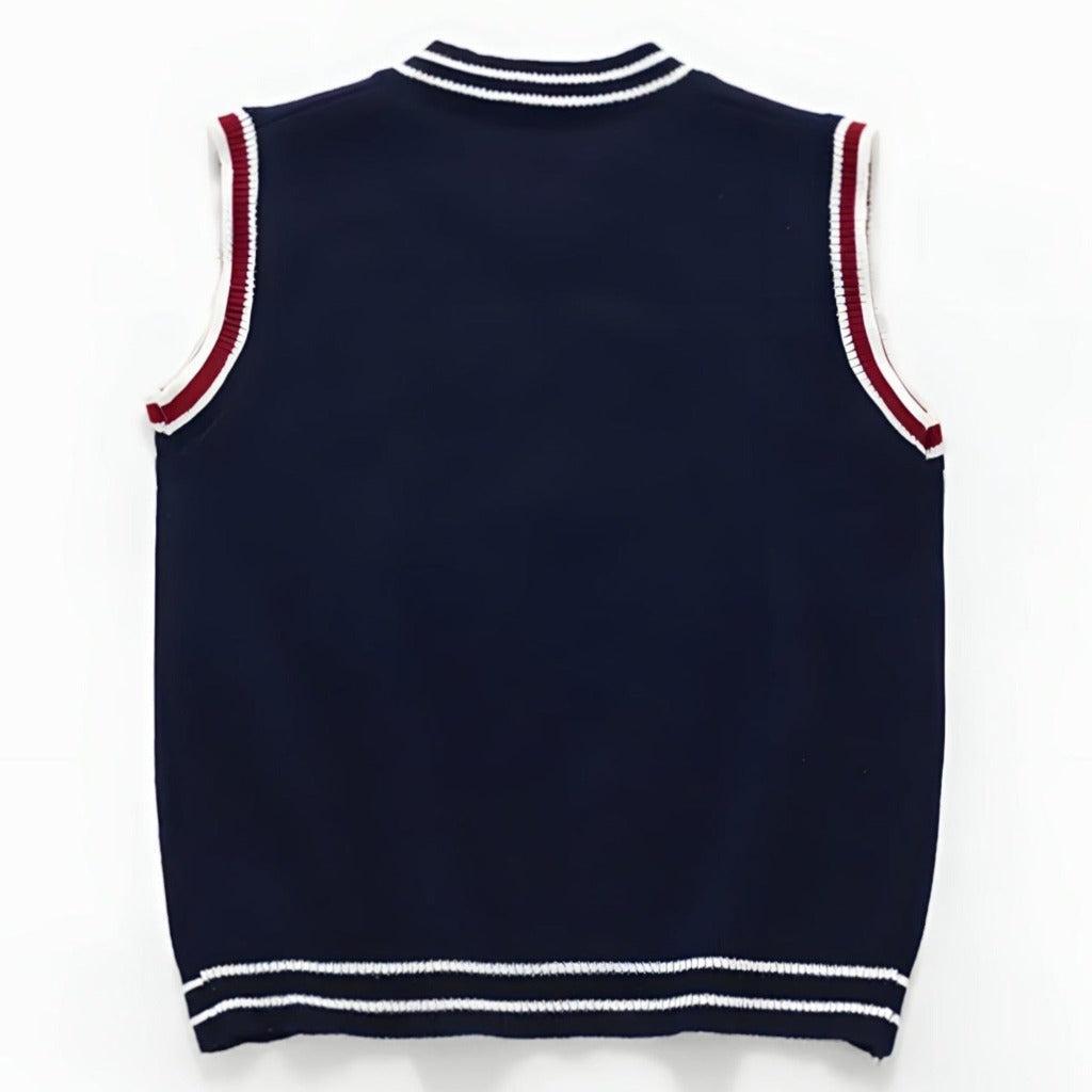 Bear Knit Cotton Sleeveless Pullover in Navy Blue