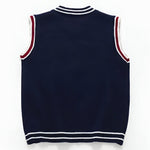 Bear Knit Cotton Sleeveless Pullover in Navy Blue