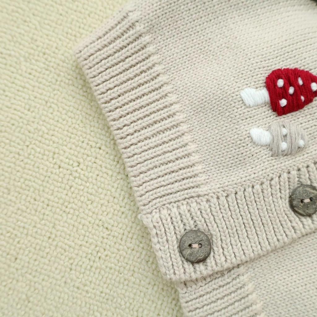 Beige Mushroom Knit Cardigan for Kids