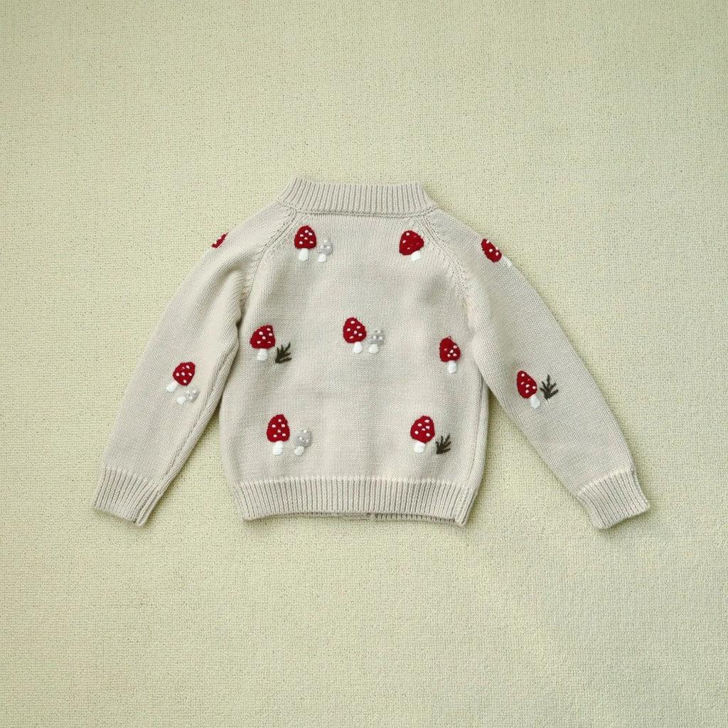 Beige Mushroom Knit Cardigan for Kids