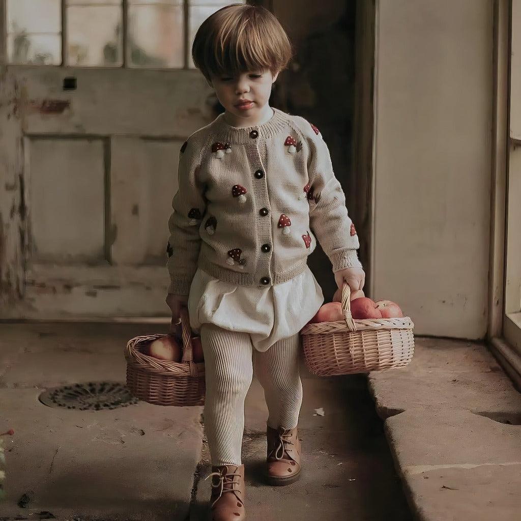 Beige Mushroom Knit Cardigan for Kids