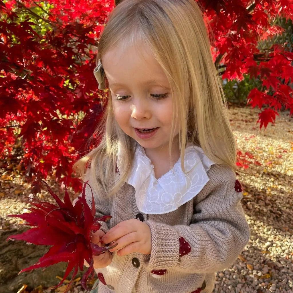 Beige Mushroom Knit Cardigan for Kids