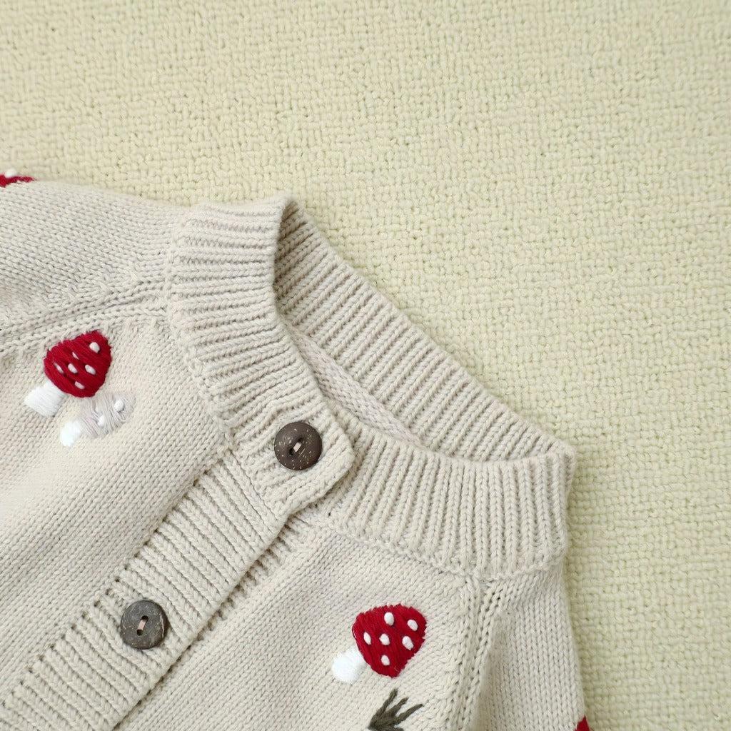 Beige Mushroom Knit Cardigan for Kids