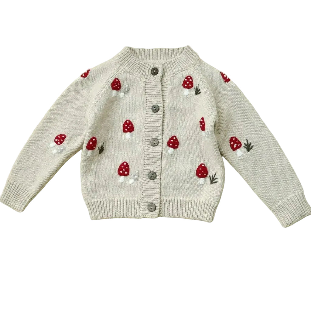 Beige Mushroom Knit Cardigan for Kids