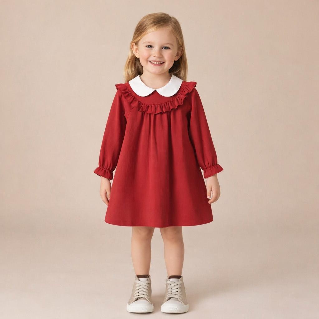 Bib Collar Monaco Girls' Dress in Red