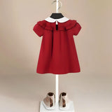 Bib Collar Monaco Girls' Dress in Red