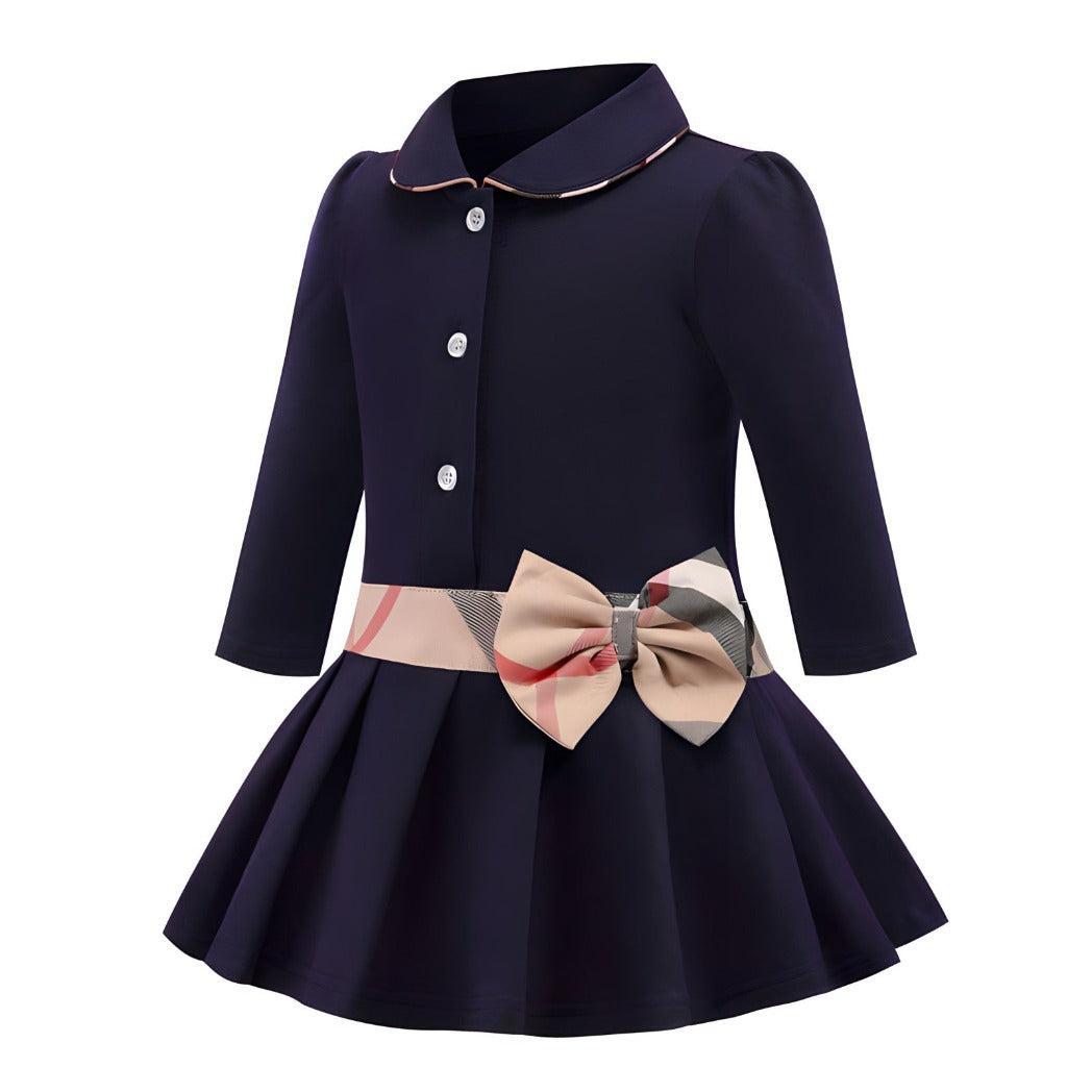 Bow Boho Girls' Dress, Navy Blue, 5
