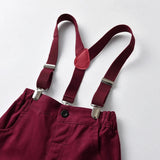 Boys’ Christmas Plaid Shirt with Maroon Suspender Pants