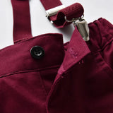Boys’ Christmas Plaid Shirt with Maroon Suspender Pants