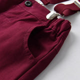 Boys’ Christmas Plaid Shirt with Maroon Suspender Pants