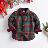 Boys’ Christmas Plaid Shirt with Maroon Suspender Pants