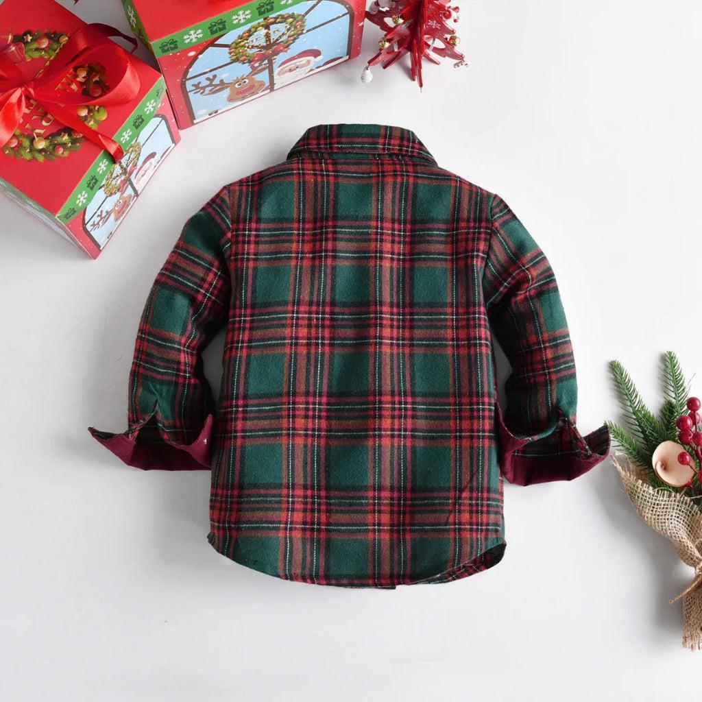 Boys’ Christmas Plaid Shirt with Maroon Suspender Pants