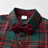 Boys’ Christmas Plaid Shirt with Maroon Suspender Pants