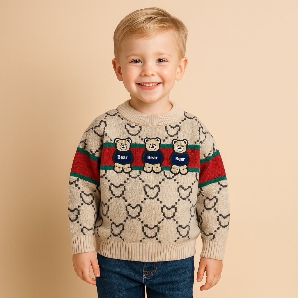 Boys' Cozy Bear & Heart Knit Sweater