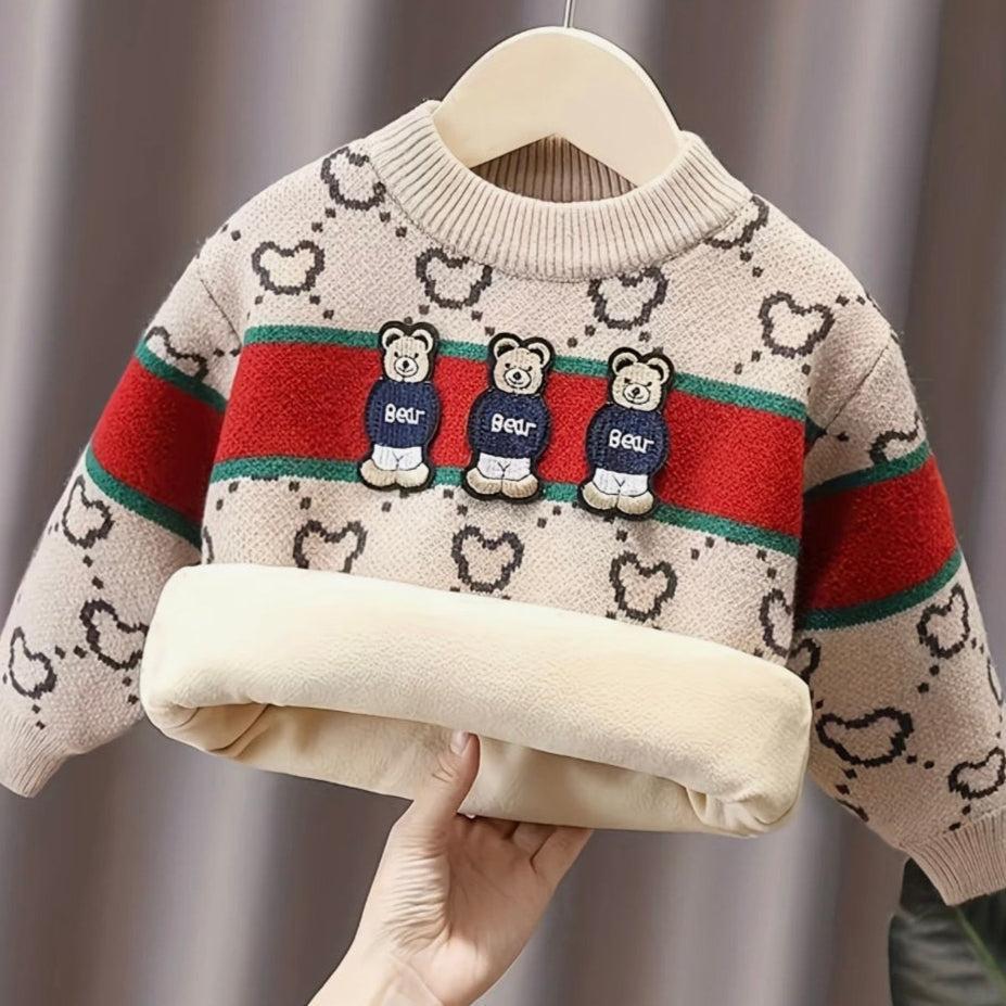 Boys' Cozy Bear & Heart Knit Sweater