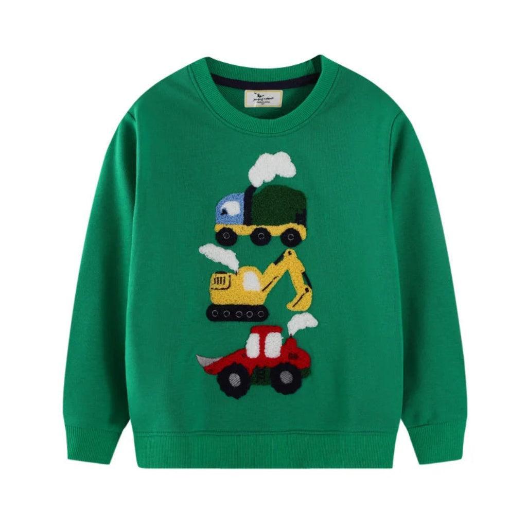Boys' Green Construction Cars Sweatshirt