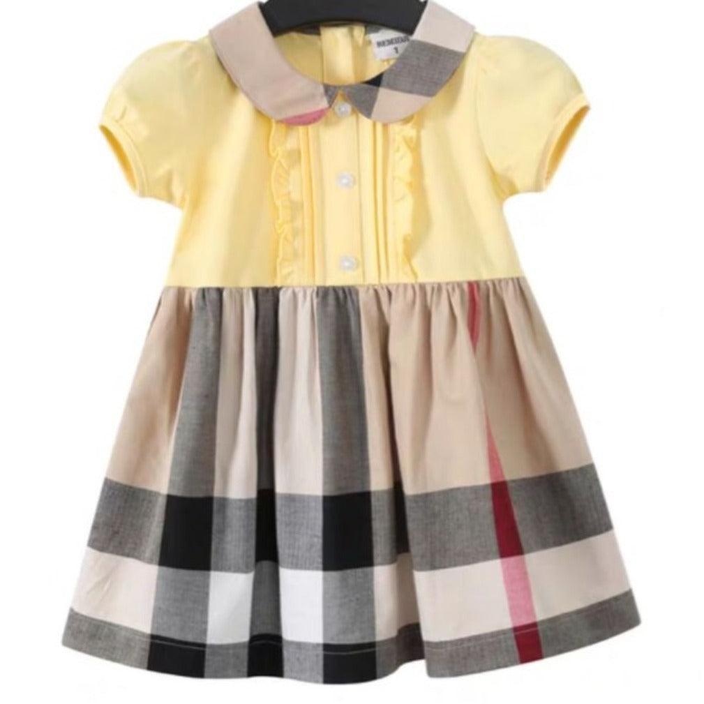 Cannes Beige Plaid Girls' Dress