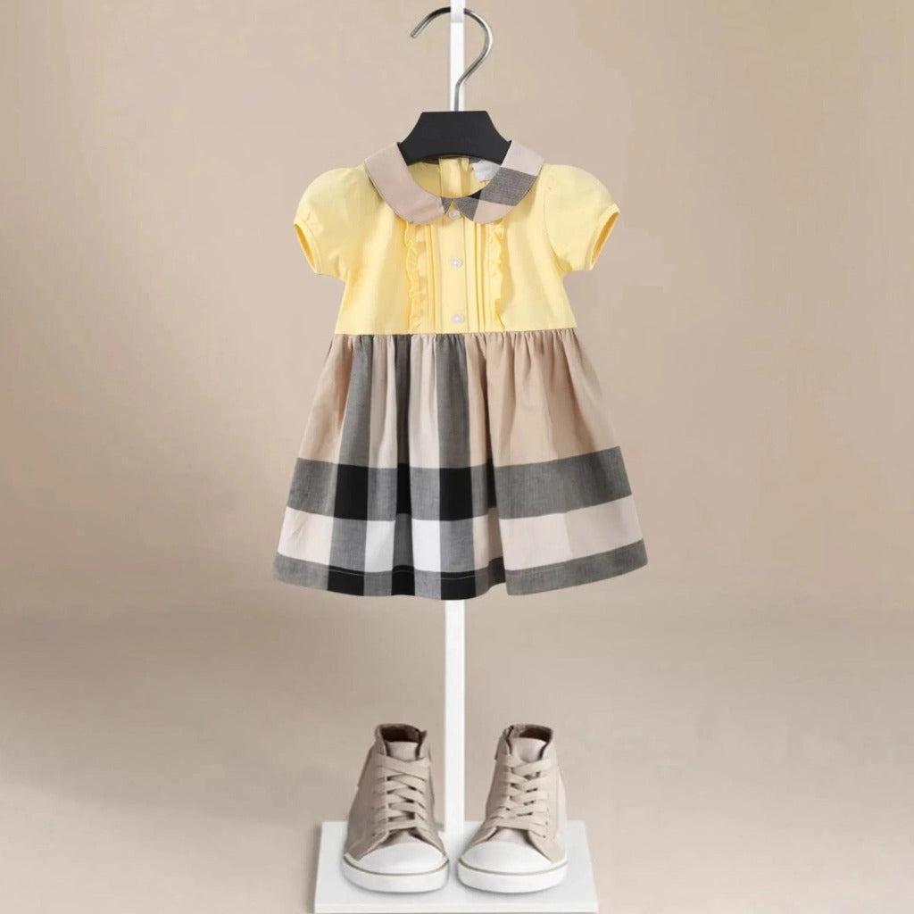 Cannes Beige Plaid Girls' Dress