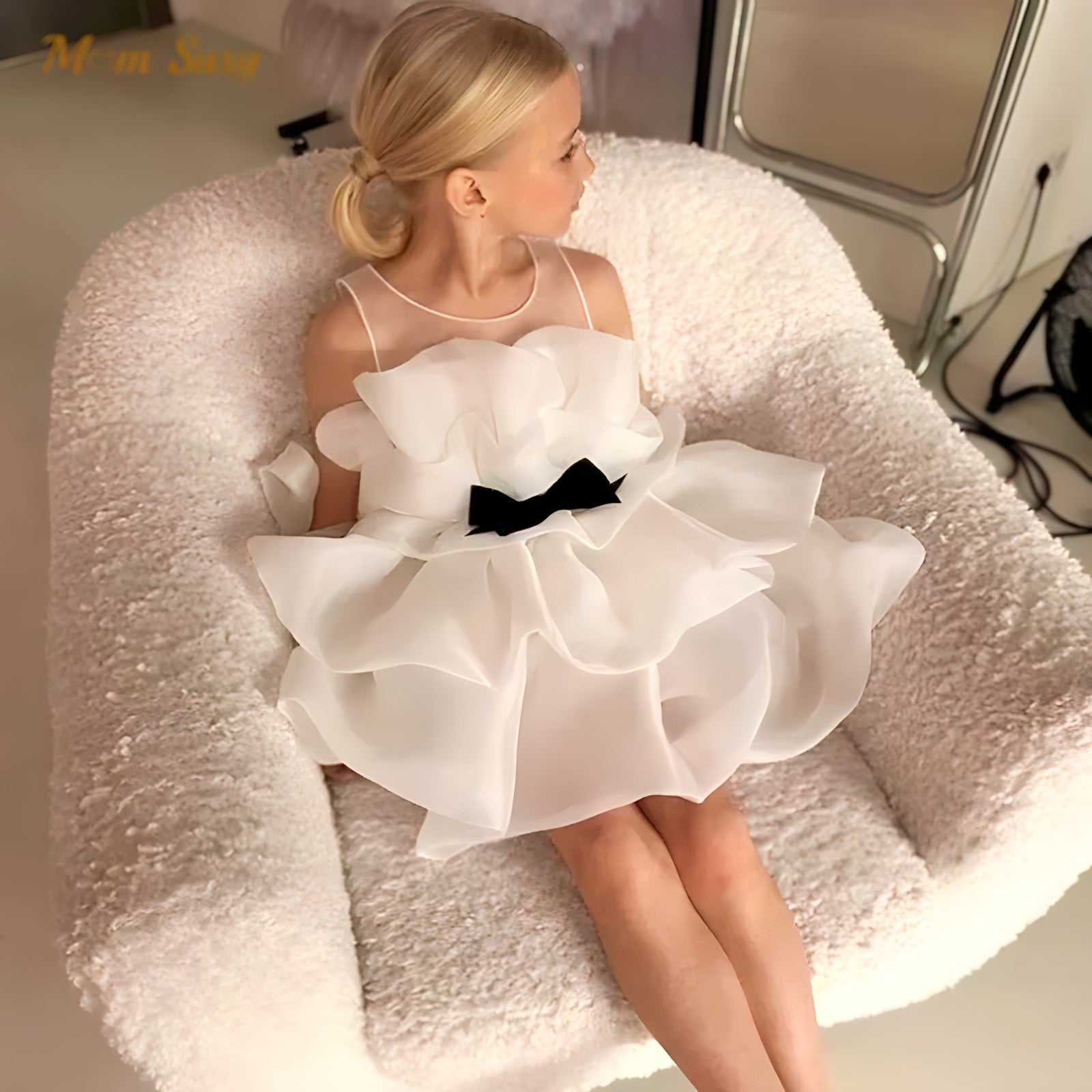 Champagne White Sleeveless Flower Girl Dress