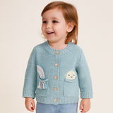 Cárdigan para niña 100 % algodón de punto azul salvia