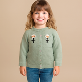 Cardigan en coton tricoté brodé de fleurs pour bébé fille