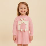 Conjunto de cárdigan y falda de algodón tejido para niña pequeña