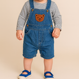 Denim Bear Baby Jumpsuit & Striped T-Shirt Set