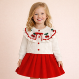 Holiday Cherry Knit Ruffle Cardigan & Skirt