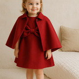Conjunto de vestido y poncho festivo para niñas pequeñas en color rojo