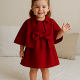 Conjunto de vestido y poncho festivo para niñas pequeñas en color rojo
