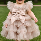 Sequin Princess Cake Dress in Beige Pink