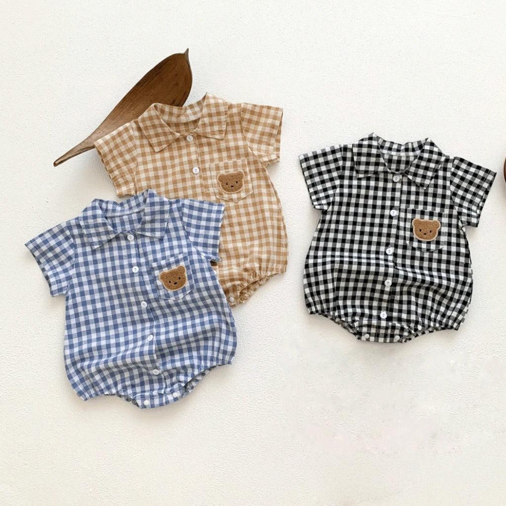 Checkered Button Up Baby Unisex Romper
