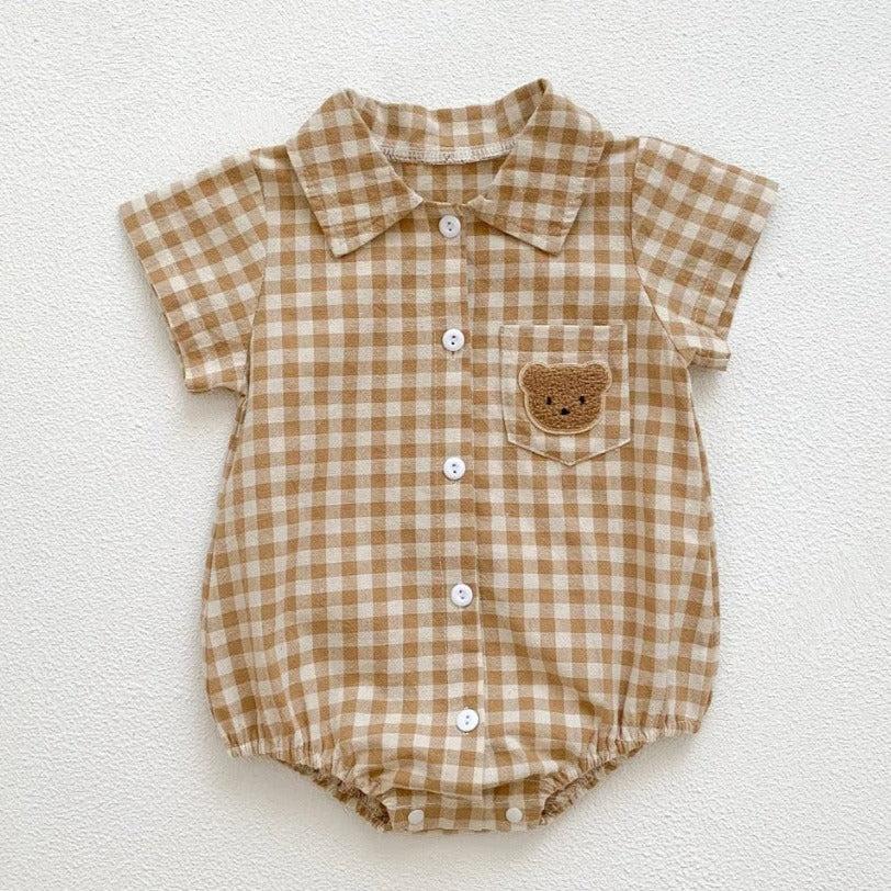 Checkered Button Up Baby Unisex Romper