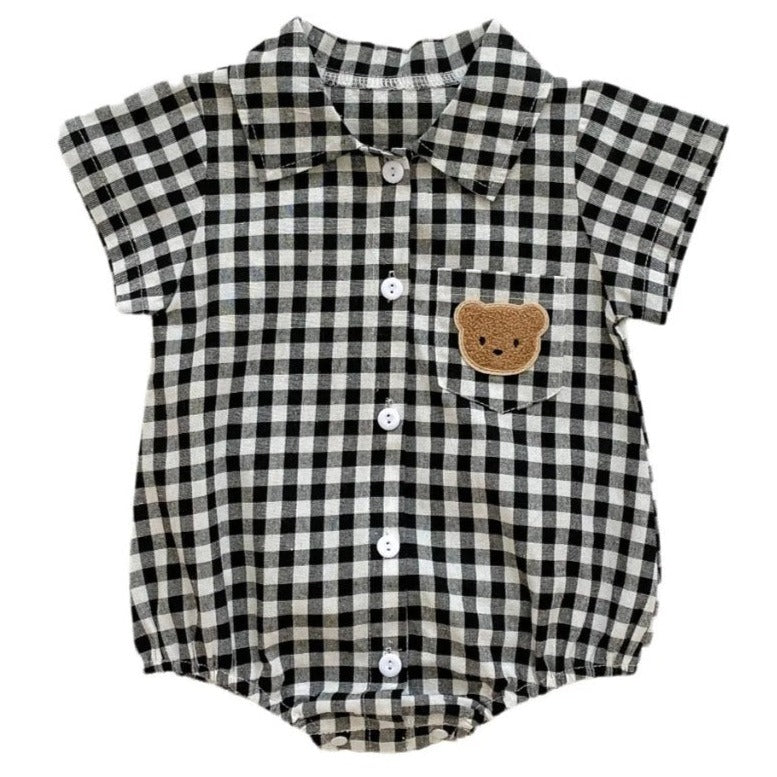 Checkered Button Up Baby Unisex Romper