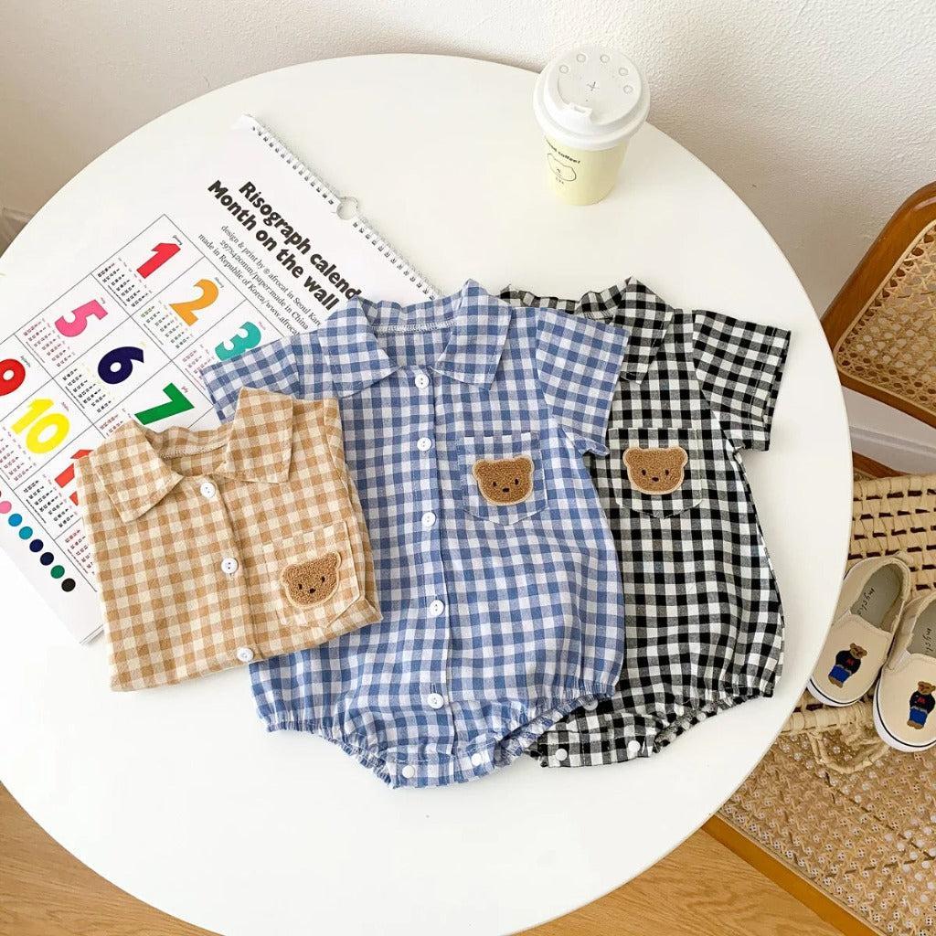 Checkered Button Up Baby Unisex Romper