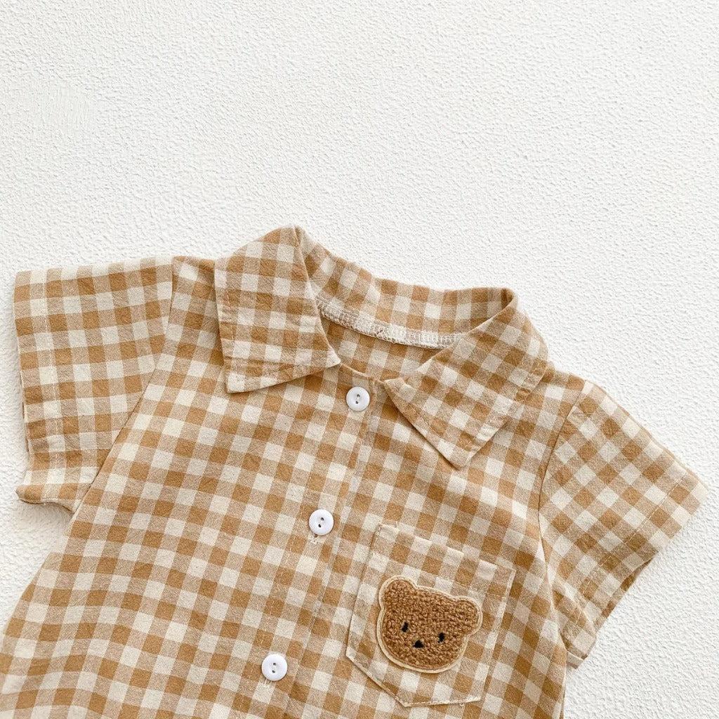 Checkered Button Up Baby Unisex Romper