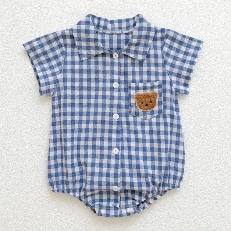 Checkered Button Up Baby Unisex Romper