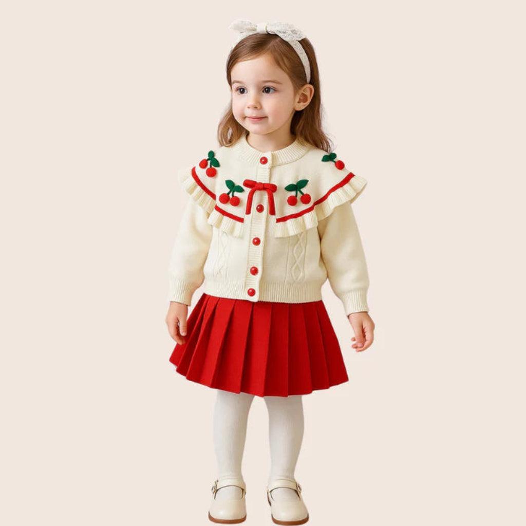 Cherry Knit Ruffle Cardigan & Skirt