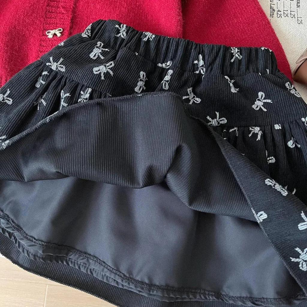 Clara Girls’ Skirt & Cardigan Set with Bows