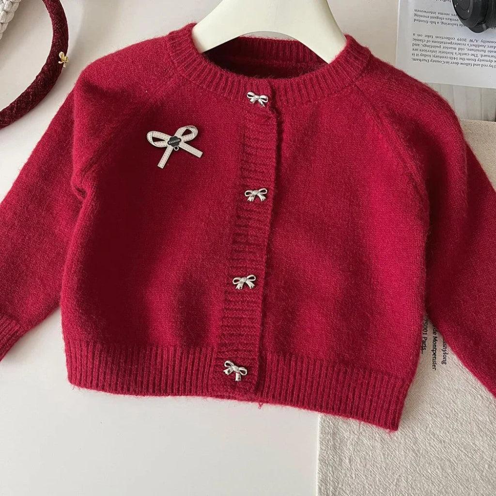 Clara Girls’ Skirt & Cardigan Set with Bows