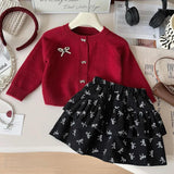 Clara Girls’ Skirt & Cardigan Set with Bows