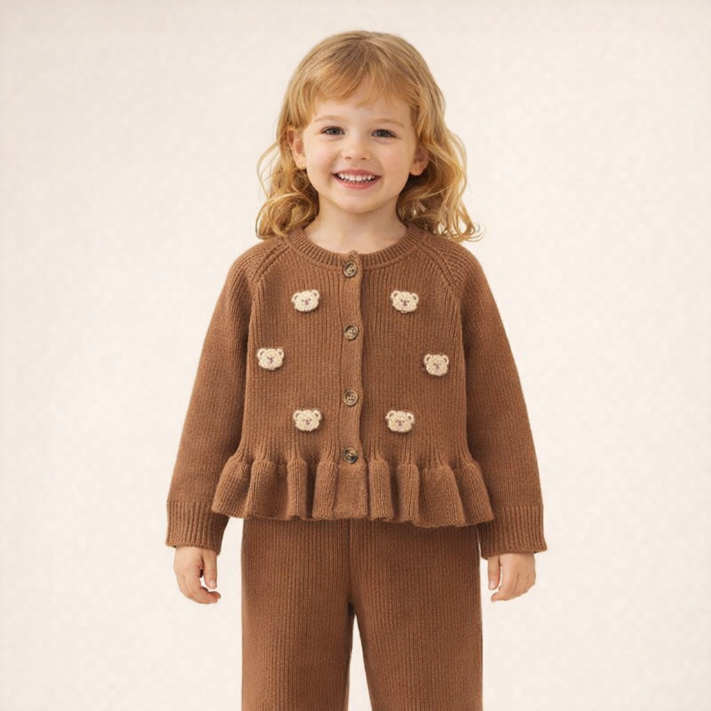 Cocoa Bear Knit Pants & Cardigan Set